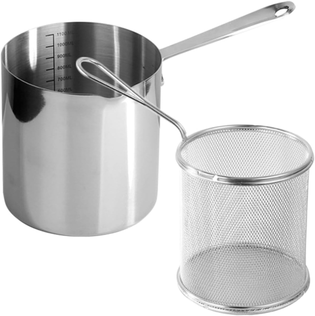 Sosoport Stainless Steel Fryer Pot with Deep Frying Basket Quick Heat Transfer Kitchen Fry Pot with Non Slip Ergonomic Handle Multi Use Household Fryer for Chicken Seafood and More