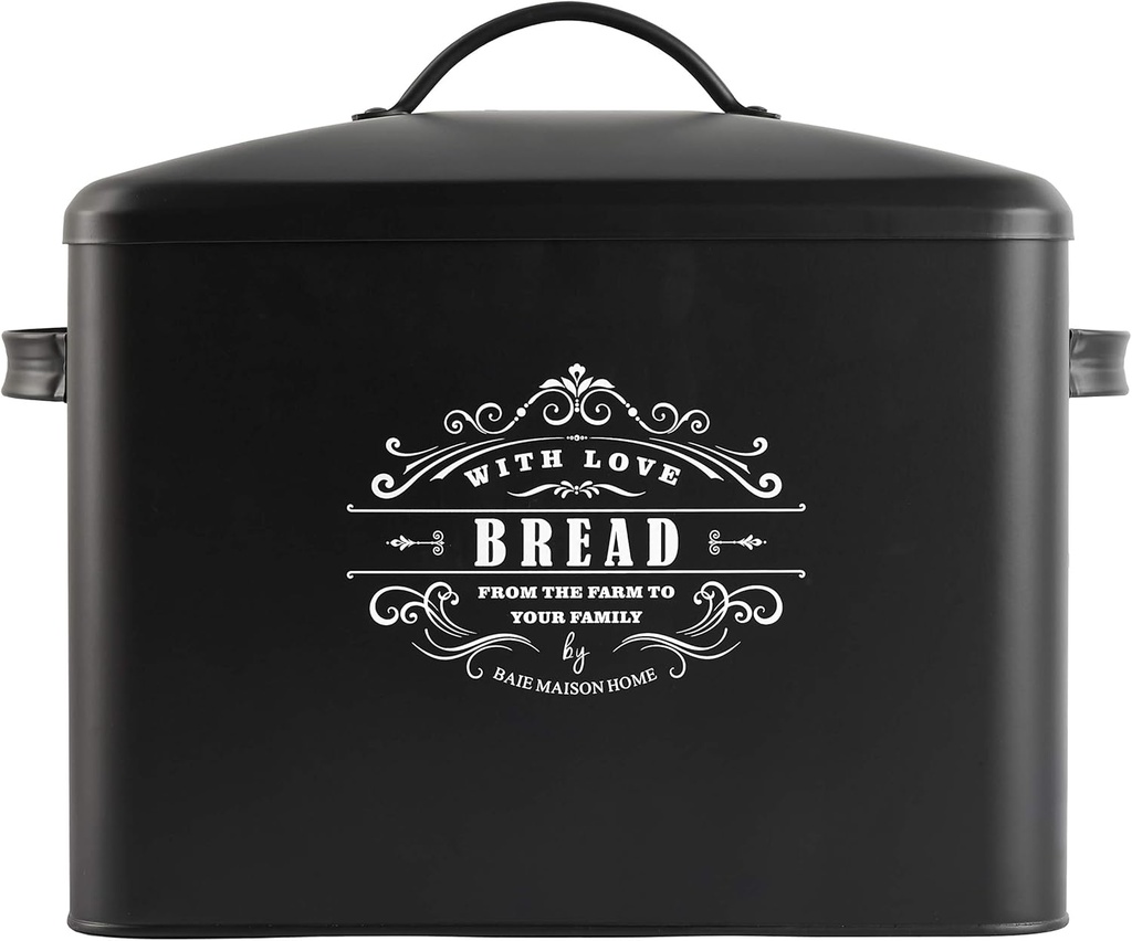 Extra Large Black Bread Box - Bread Boxes for Kitchen Counter Holds 2+ Loaves for All Your Bread Storage - Bread Container Counter Organizer to Suit Farmhouse Kitchen Decor, Vintage Kitchen, Rustic