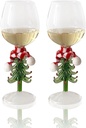 LYFJMUS Pack of 2 Christmas Wine Glasses With Mini Scarf - Holiday Stemmed Goblets Cup Gifts Decor for Home Bar Diner Birthday Wedding