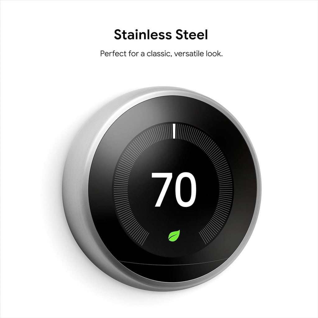 Google Nest Learning Thermostat - 3rd Gen - Programmable Smart Thermostat for Home - Compatible with Alexa (Stainless Steel)