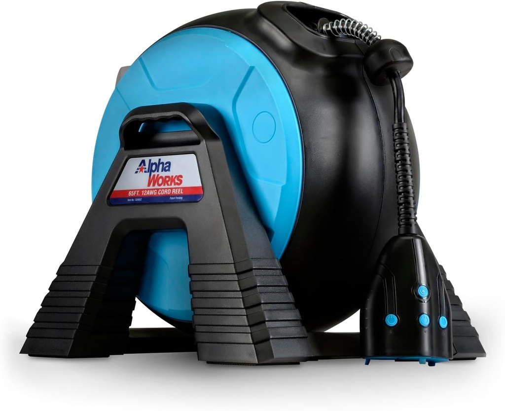 AlphaWorks by SuperHandy Retractable Extension Cord Reel with Smart Plug - Portable, Waterproof, and Wireless Remote Control - 12AWG x 65 Feet, 3 Sockets, 15A 1875W Rating - IP64 Rated