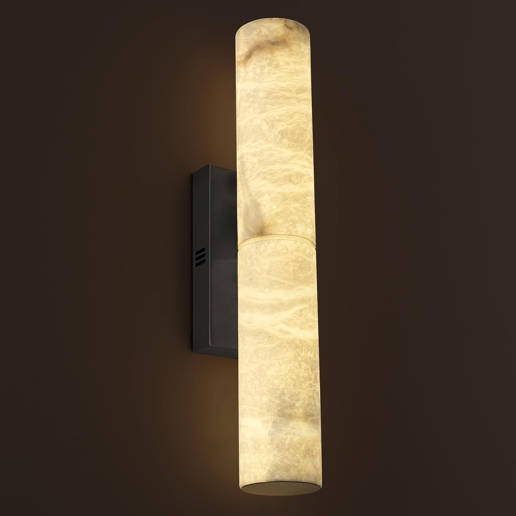 Bronze Alabaster Wall Sconces, 20" Natural Marble Wall Sconce, Hardwired Black Wall Sconces Indoor, Stone Wall Sconce Dimmable, Alabaster Wall Lamp for Living Room, Bathroom, Bedroom, Stair-Upgraded