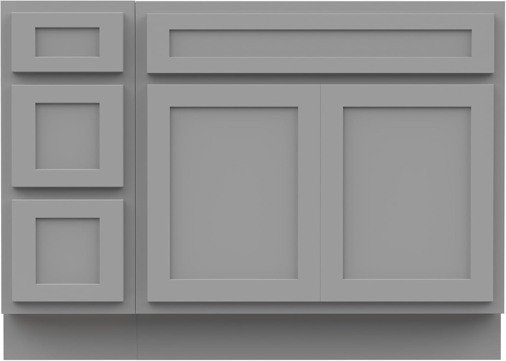 HOMEBEYOND 42 Inch Bathroom Vanity Base Only(Offset Top), Single Vanity Cabinet with 3 Dove-Tailed Drawers, Soft-Closing Doors, Grey, Without Top,Small