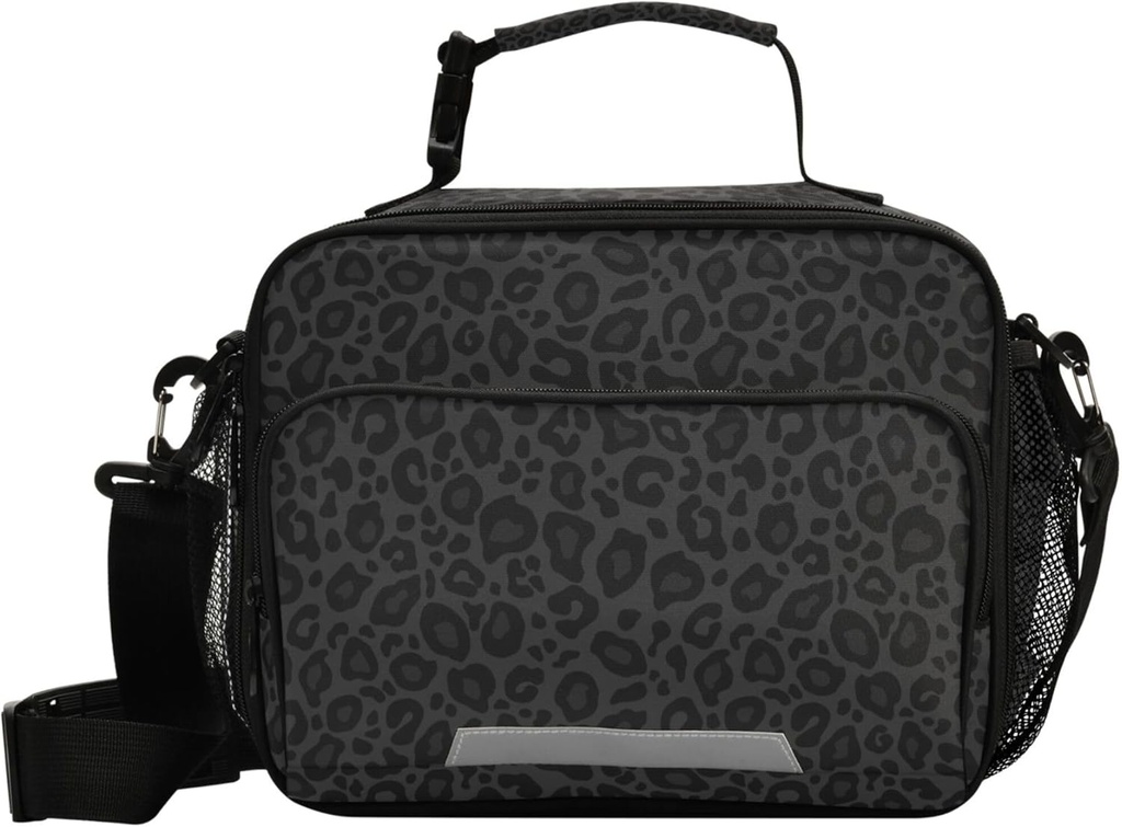 Cheetah Black Lunch Bag with Shoulder Strap for Kids Boys Girls Teens Leopard Lunch Box Woman Tote Bags Water-resistant Insulated Warm Cooler Bag for School Work Office Camp(11x9x5 Inch)