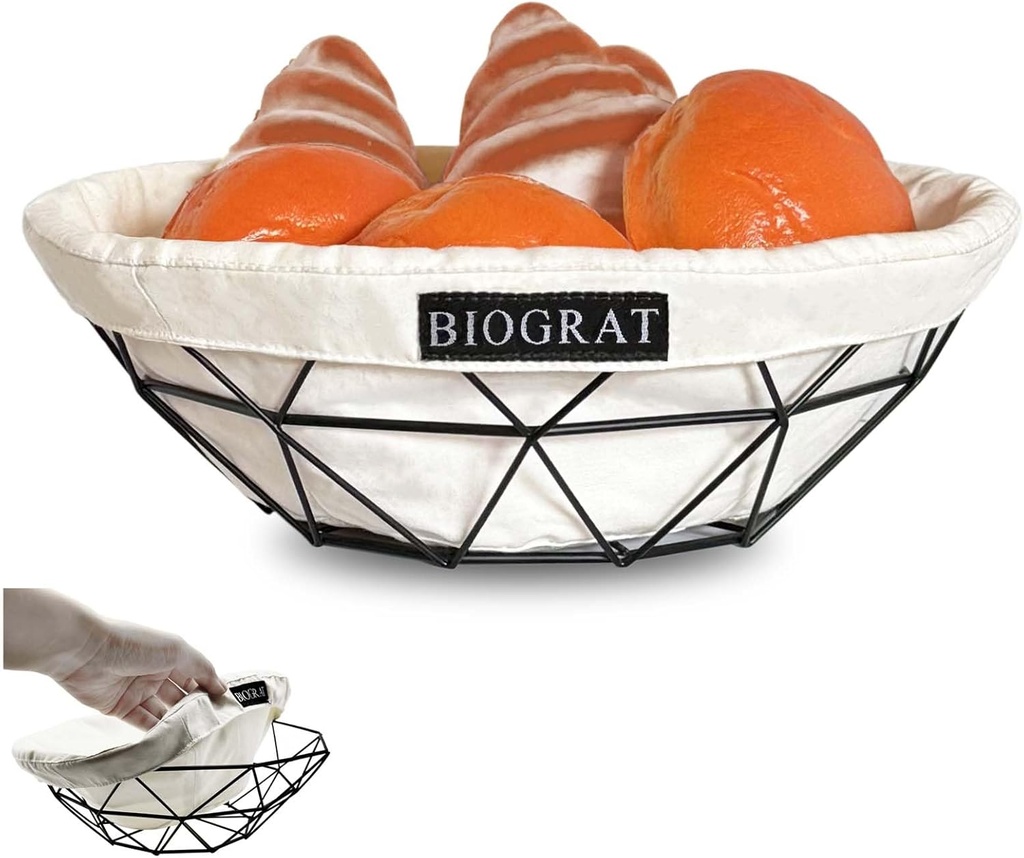 BIOGRAT® Metal Bread Serving Basket for Table with Liner Cloth, Ø 10.43 inches 1 Pcs