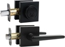 Deadbolt Lock And Door Knob Set, Exterior Door Lock Set With Deadbolt, Square Door Knobs Exterior And Deadbolt Set, Heavy Duty Entry Door Lever With Single Cylinder Deadbolt, (Matte Black 1Pack)