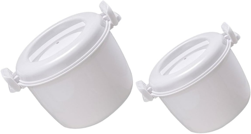 CHILDWEET 2pcs Microwave Rice Cooker Set Food Steamer Pot for of Rice Veggies Noodles Food-grade Plastic White Large Small
