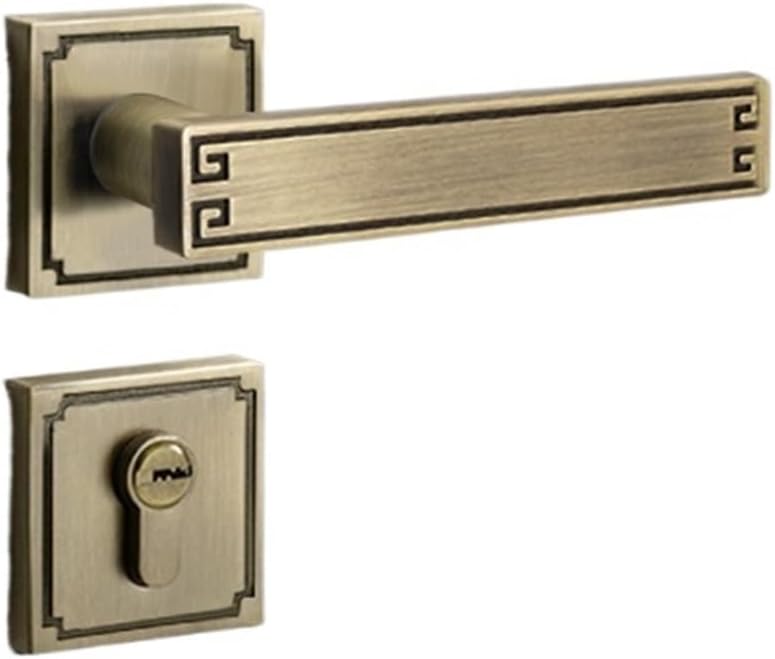 Chinese Door Lock Indoor Mechanical Wooden Door Lock Bedroom Door Bathroom Household Split Lock Magnetic Silent Handle Lock(Bronze 58 Mechanical)