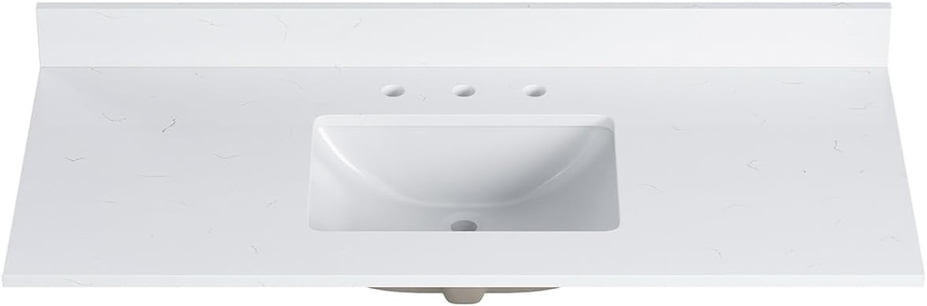 49"x22" Quartz Bathroom Vanity Top with Undermount Ceramic Sink, Bathroom Vanity Sink Top with 8" Faucet Hole, Vanity Top with Sink, 4" Backsplash, White (Not Included Faucet)