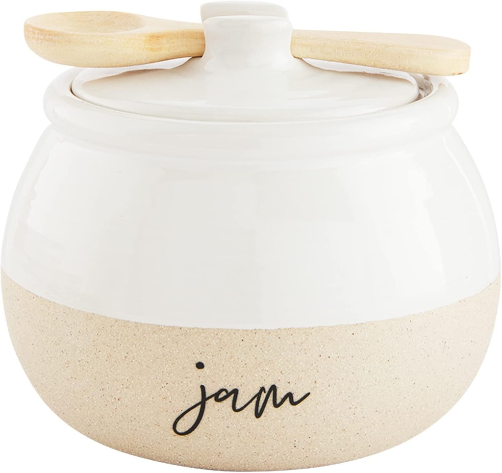 Mud Pie Stoneware Jar Set, Jam, jar 3" x 4 1/2" dia | spoon 4"