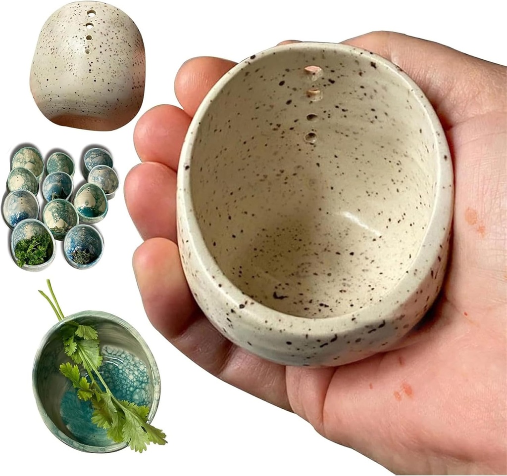 Pottery Herb Stripper Bowl, Hamblin Bros Pottery Herb Stripper Bowl, Hugimpel Pottery Herb Stripper, Handmade Herb Stripper with Different Hole Sizes for Separating Leaves and Stems (White)