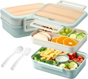 Freshmage Bento Box Adult, Stackable Bento Box with Utensil, Compartment Salad Container for Lunch, 58oz, BPA-Free, Leakproof, Microwave & Dishwasher Safe for Work, Office, Commute (Lake Blue)
