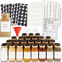 Talented Kitchen Spice Jars - 24-Pack 6 oz Glass Jars with Gold Shaker Lids - 328 Preprinted Labels & Silicone Funnel - Seasoning Organizer for Kitchen Storage