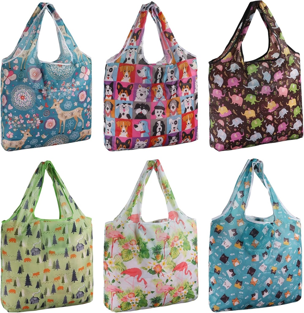 SZUAH Reusable Grocery Bags Foldable 6 Pack -50lbs Heavy Duty Foldable Reusable Shopping Bags, Large Collapsible Tote Set of 6