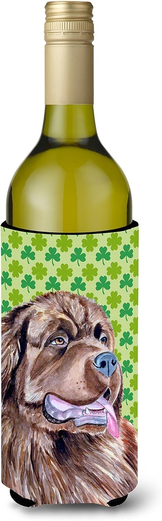 Caroline's Treasures LH9174LITERK Newfoundland St. Patrick's Day Shamrock Portrait Wine Bottle Hugger Bottle Cooler Sleeve Hugger Machine Washable Collapsible Insulator Beverage Insulated Holder