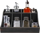 Bathrena Wooden Condiment Holder, 9-Compartment Condiment Organizer, Tabletop Storage Cabinet, for Spice Packets, Seasoning Pouches, Coffee Pods