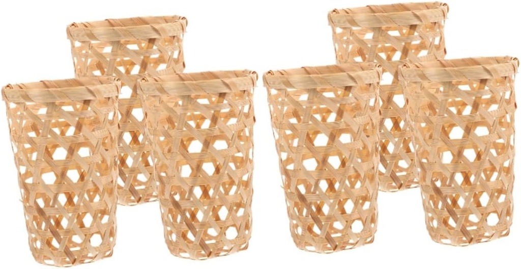 Amosfun 6pcs Bamboo Woven Fruit Holder Handmade Picnic Basket Kitchen Counter Storage