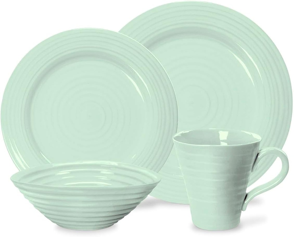 Portmeirion Sophie Conran Celadon 4 Piece Place Setting Dinnerware – Porcelain Dinner Plate, Salad Plate, Bowl & Mug – Dishwasher, Microwave, Freezer & Oven Safe Elegant Tableware Set
