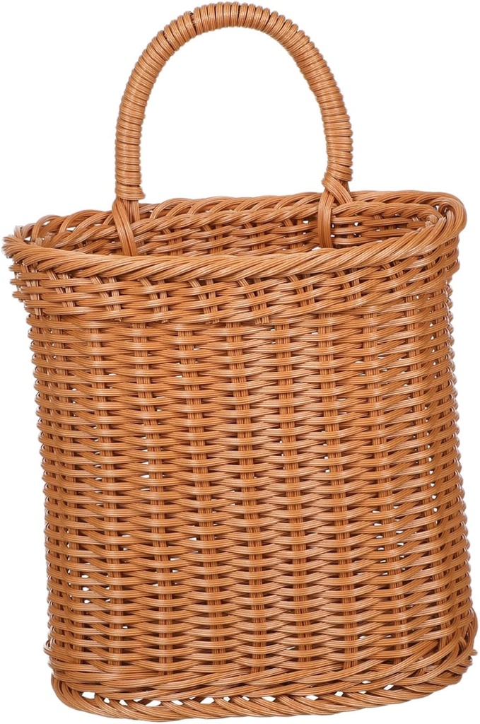 VICASKY Handmade Plastic Woven Wall Hanging Basket Large Rustic Storage Container for Garlic Vegetables Kitchen and Bathroom Organizer Functional Keeper with Simple Farmhouse Style