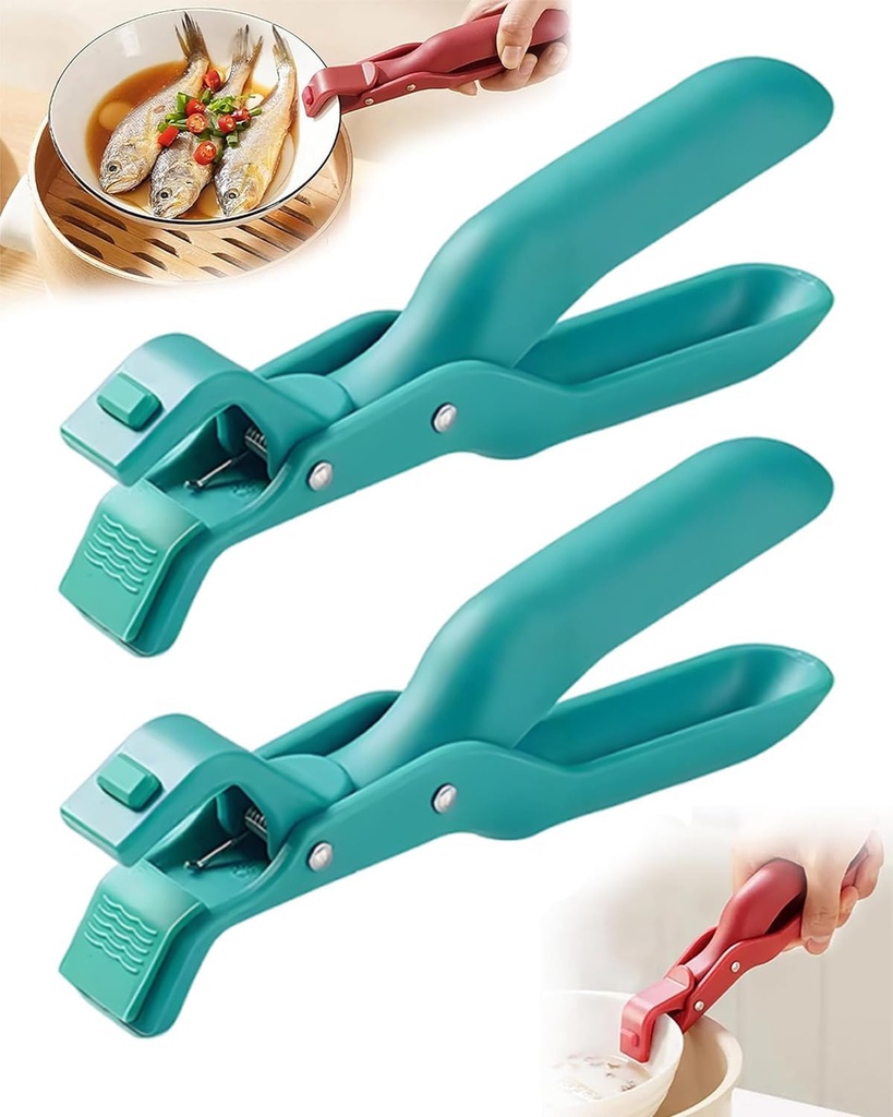 2 PCS Hot Plate Gripper Tongs, Multi Angle Hot Plate Gripper, Anti-Scald Bowl Holder Clips, Silicone Non-Slip Heat Insulation Anti-Scald Clamp, Air Fryer Pans Grippers for Dish Bowls Pots (Green-2PCS)