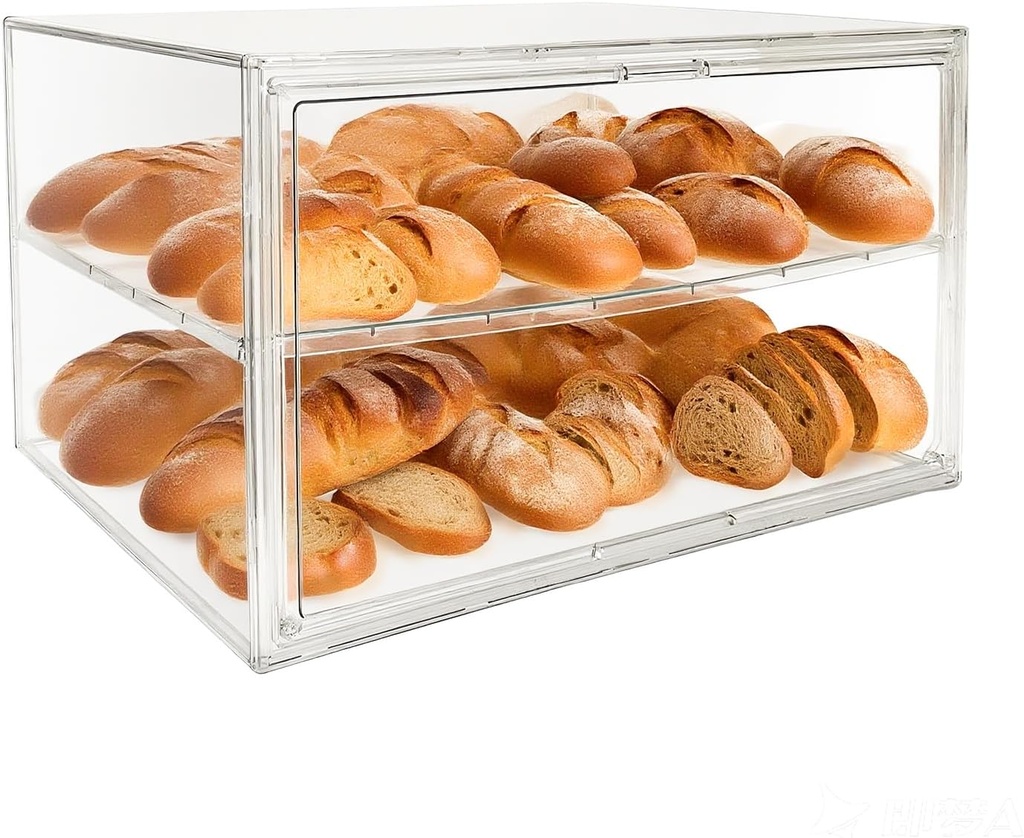 Extra Large 19.7"X14.6"X11.6" Clear Bread Box for Kitchen Counter, Acrylic Pastry Display Case Stackable Storage Container Plastic Bakery Display Case with Magnetic Door
