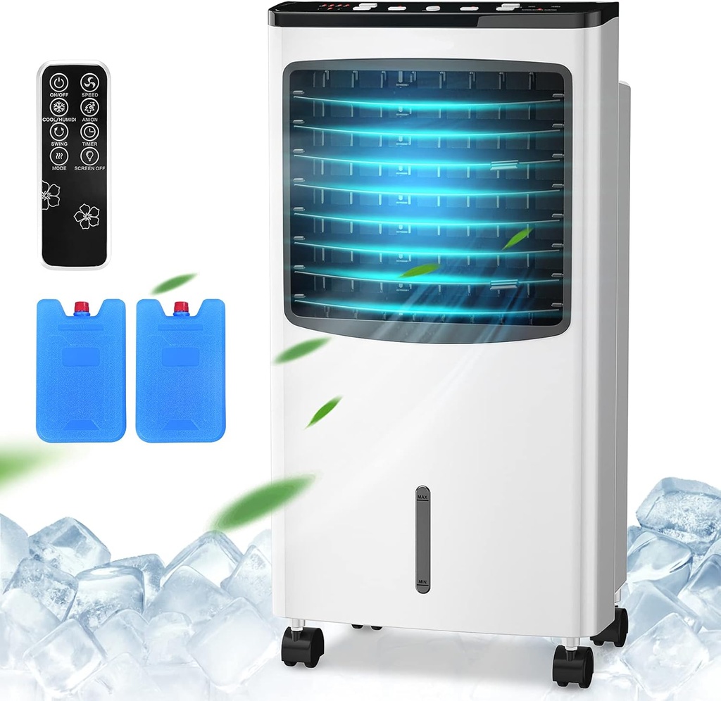KOTEK Evaporative Cooler with Fan & Humidifier, Portable Air Cooling Fan w/Anion Function, 7.5H Timer, 3 Wind Modes & Speeds, Bladeless Quiet Electric Air Cooler w/Remote Control for Home, Office