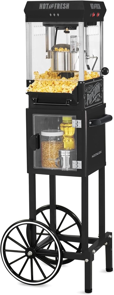 Nostalgia KPM200CTBK Vintage 2.5-Ounce Popcorn Cart with 5-Quart Bowl-45-Inches Tall, 2.5 oz, Black