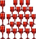 XKXKKE 24 Pcs Red Plastic Wine Glasses, Plastic Water Goblets for Parties, Stemmed Drinking Glasses for Wedding Reception, Grand Event Party Bar Supplies Reusable Drinking Cups