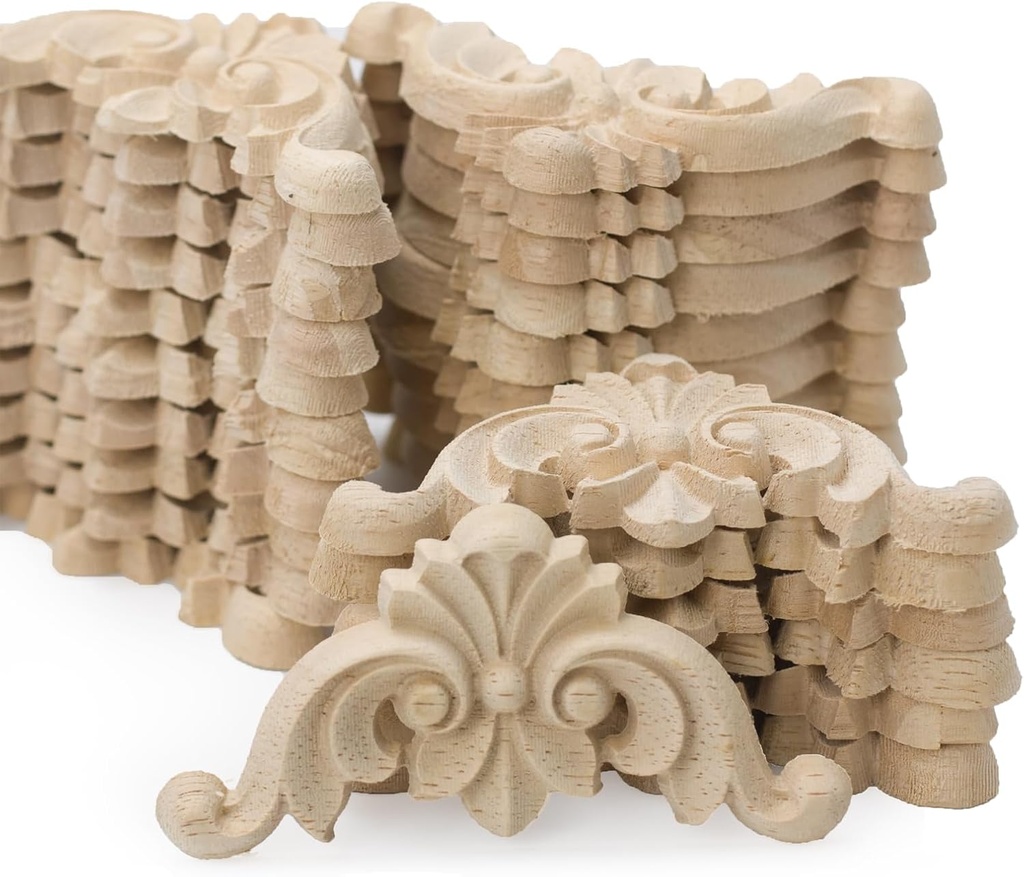 32PCS Wood Appliques and Onlays Wood Appliques for Furniture Decorative Wooden DIY Carved Onlay for Bed Door Cabinet Wardrobe Furniture Fireplaces Roman Column cabinetry (32PCS)