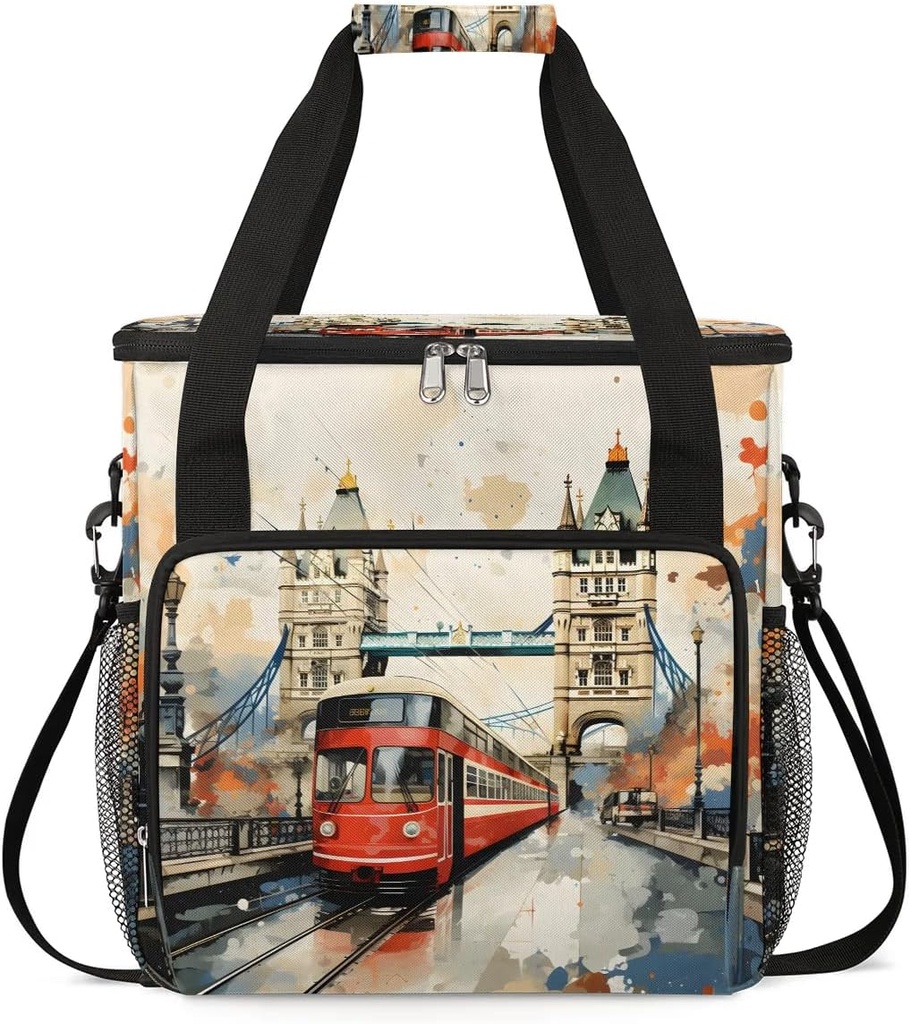 Watercolor City Landscape Coffee Maker Carrying Bag Compatible with K-Mini or K-Mini Plus Portable Single Cup Coffee Maker Case with Pockets for K Cup Pods