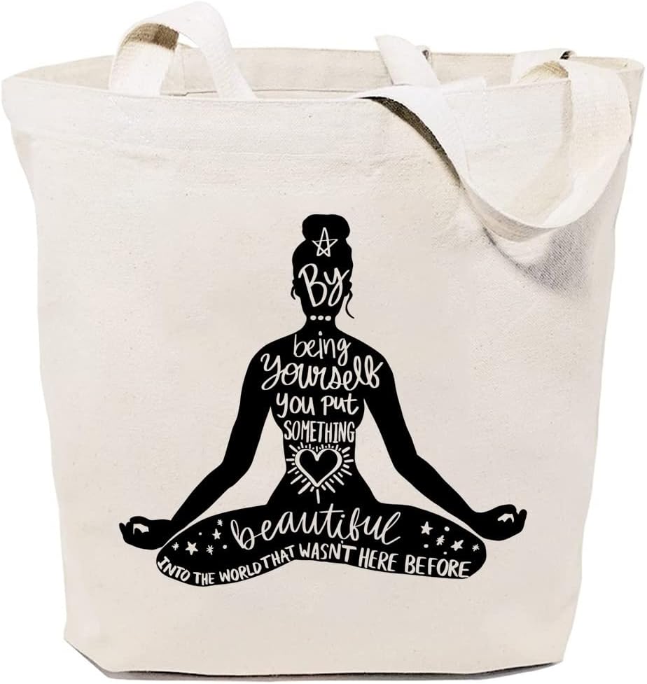 Yoga Canvas Tote Bag for Women Namaste Meditation Reusable Grocery Shoulder Shopping Bags Motivational Girl Power