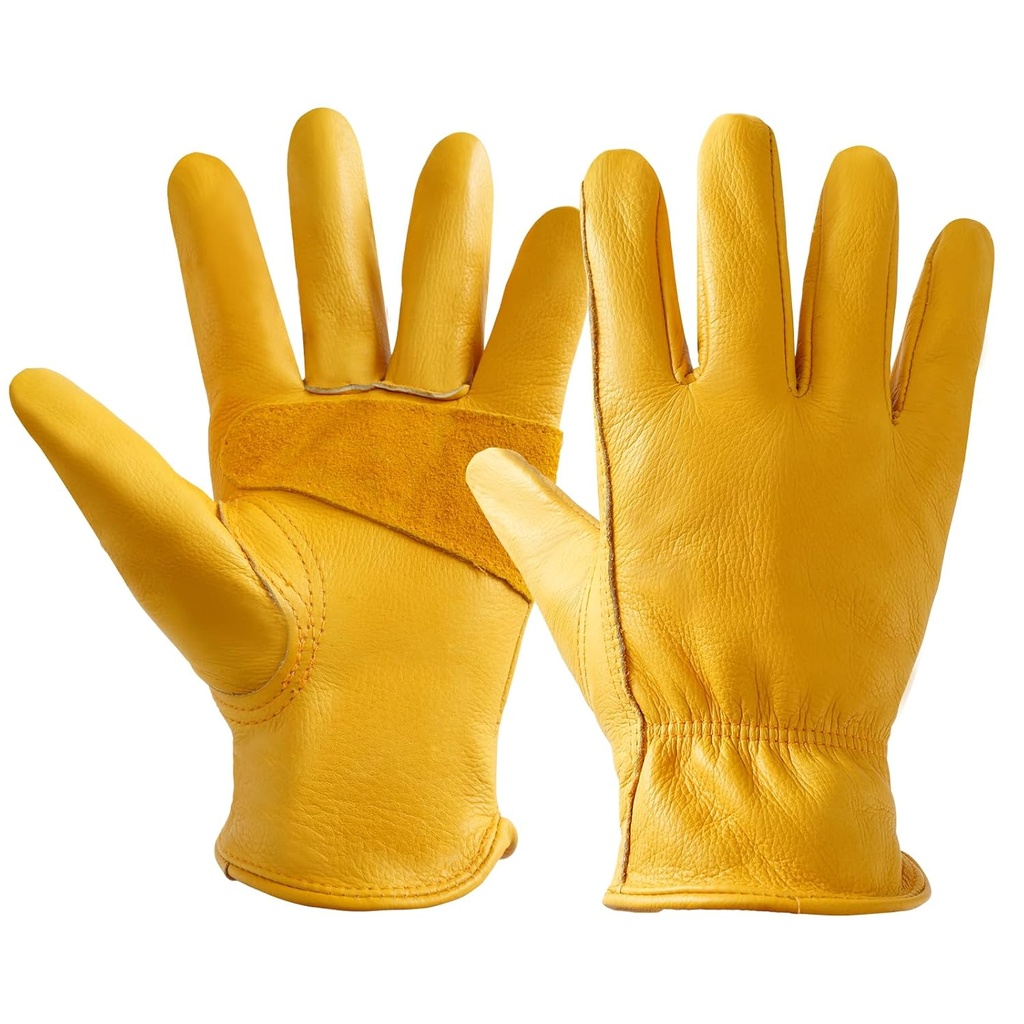 Garden Gloves, Puncture Resistant Gloves, Cowhide Protective Gloves for Gardening/Logging/Construction/Truck Driving