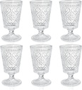 Set of 6 Clear Glass Goblet, 12 Oz Vintage Romantic Wine Glasses, Embossed Floral Glass Cups Set, Bar Tumbler Drinking Glassware for Iced Tea, Wine, Beer, Juice, Cocktail, Whiskey