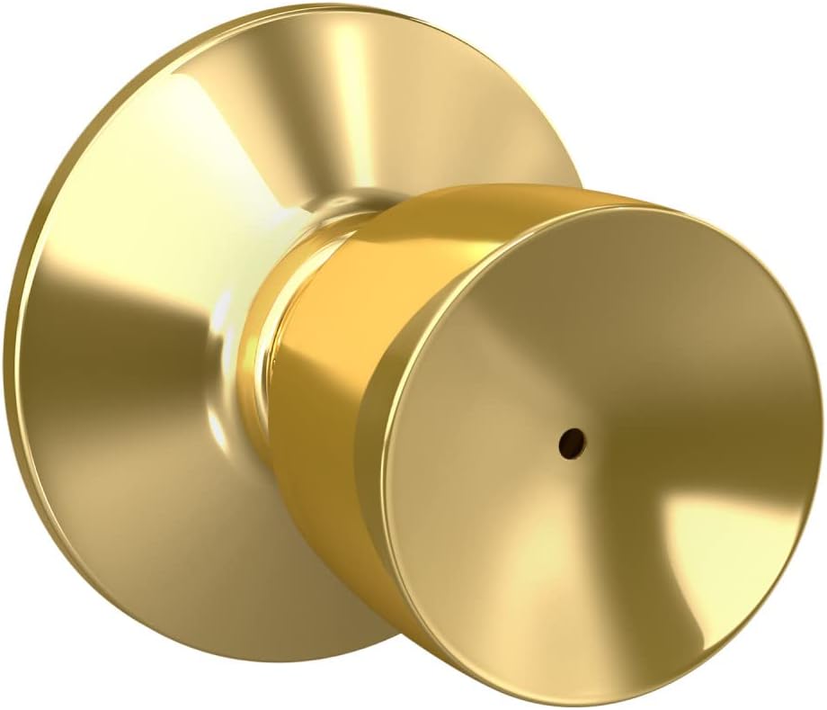 Schlage F40 V BEL 605 Bell Door Knob, Bed & Bath Privacy Lock, Bright Brass