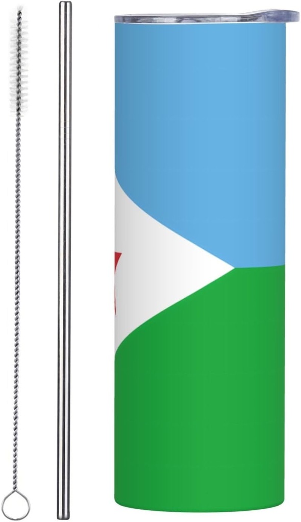 20ozFlag of Djibouti stainless steel straw lid cup, double-layer stainless steel, can be drunk directly or with a straw