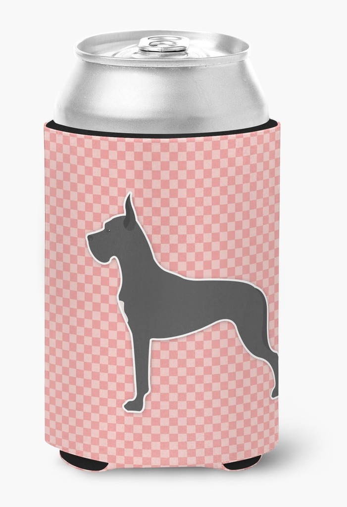 Caroline's Treasures BB3675CC Great Dane Checkerboard Pink Can or Bottle Hugger Cooler Washable Drink Sleeve Collapsible Beverage Insulated Holder, Can Hugger, Multicolor