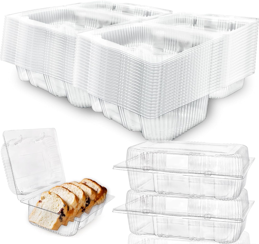 80 Pcs 7.2 x 4.9 x 2.5 Inch Clear Hinged Food Containers Plastic Clam Shell Containers Disposable Take Out Loaf Containers with Lids for Desserts Cake Sandwich Salad Fruits Vegetables