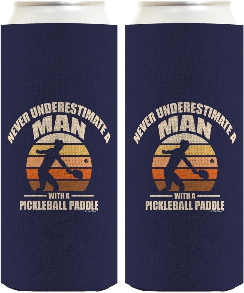 Pickleball Gifts For Men Never Underestimate A Man With A Pickleball Paddle 2-Pack Ultra Slim Can Thermocoolers
