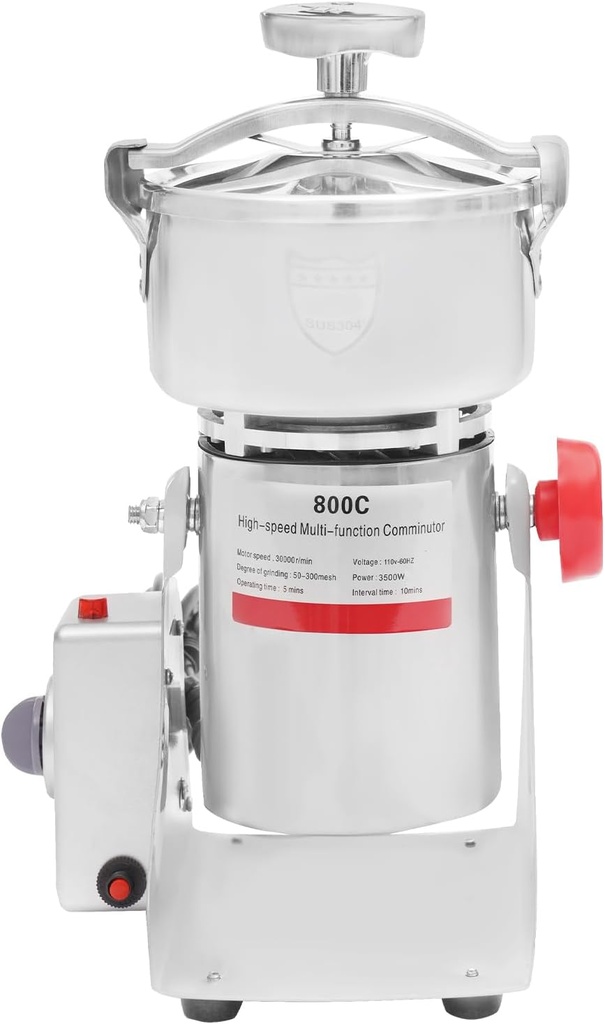 800g Electric Grain Mill Grinder with Timer, 110V 3500W High Speed Commercial Pulverizer Dry Herb Grain Spice Coffee Seeds Rice Corn Pepper Cereal Grinder Machine for Kitchen, Food Store