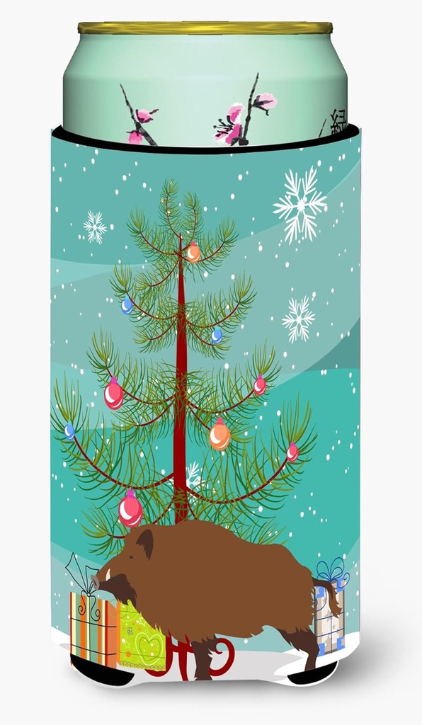 Caroline's Treasures BB9303TBC Wild Boar Pig Christmas Tall Boy Hugger, Teal Can Cooler Sleeve Hugger Machine Washable Drink Sleeve Hugger Collapsible Insulator Beverage Insulated Holder