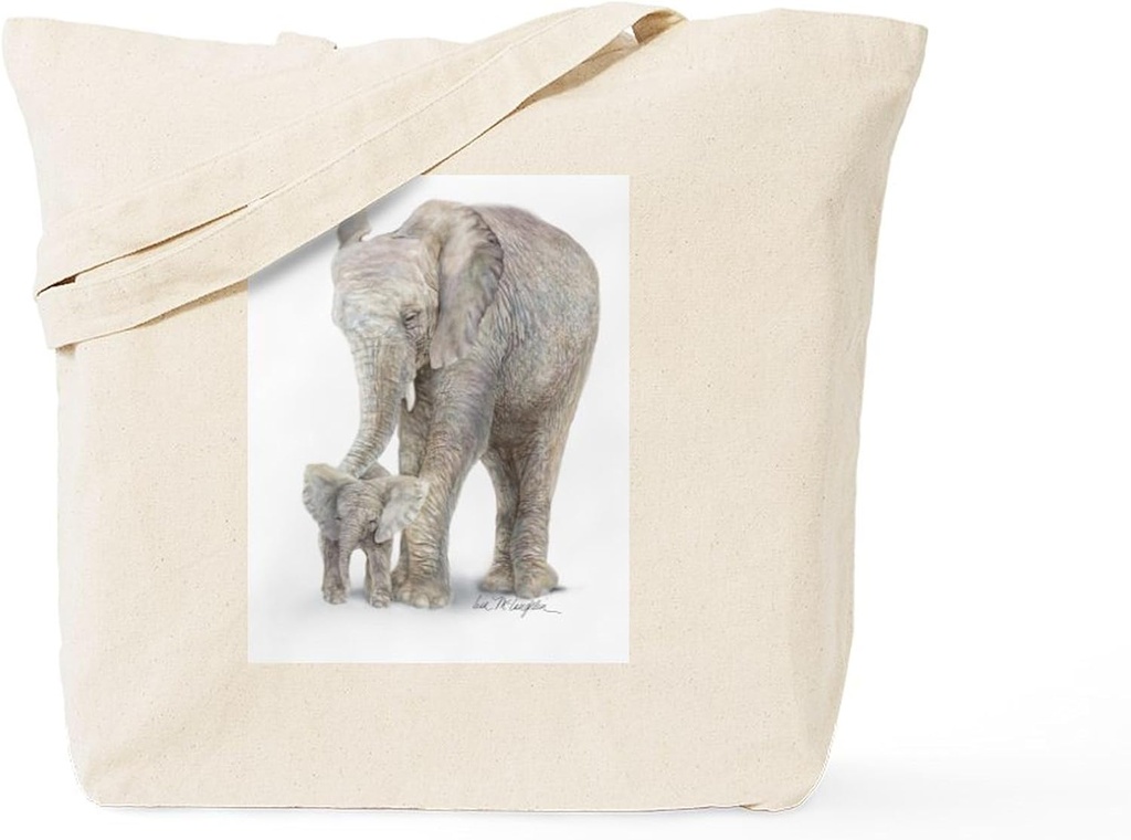 CafePress Mother And Baby Elephant Tote Bag Reusable Natural Beige Canvas Shopping Bag
