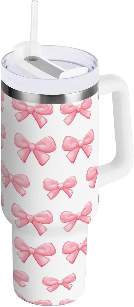 Seamless Cherry Pattern 40 oz Tumbler with Handle Straw Lid | Insulated Cup Reusable Stainless Steel Water Bottle Travel Mug Cupholder Friendly | Gifts for Women Men Him Her | Trek Colle