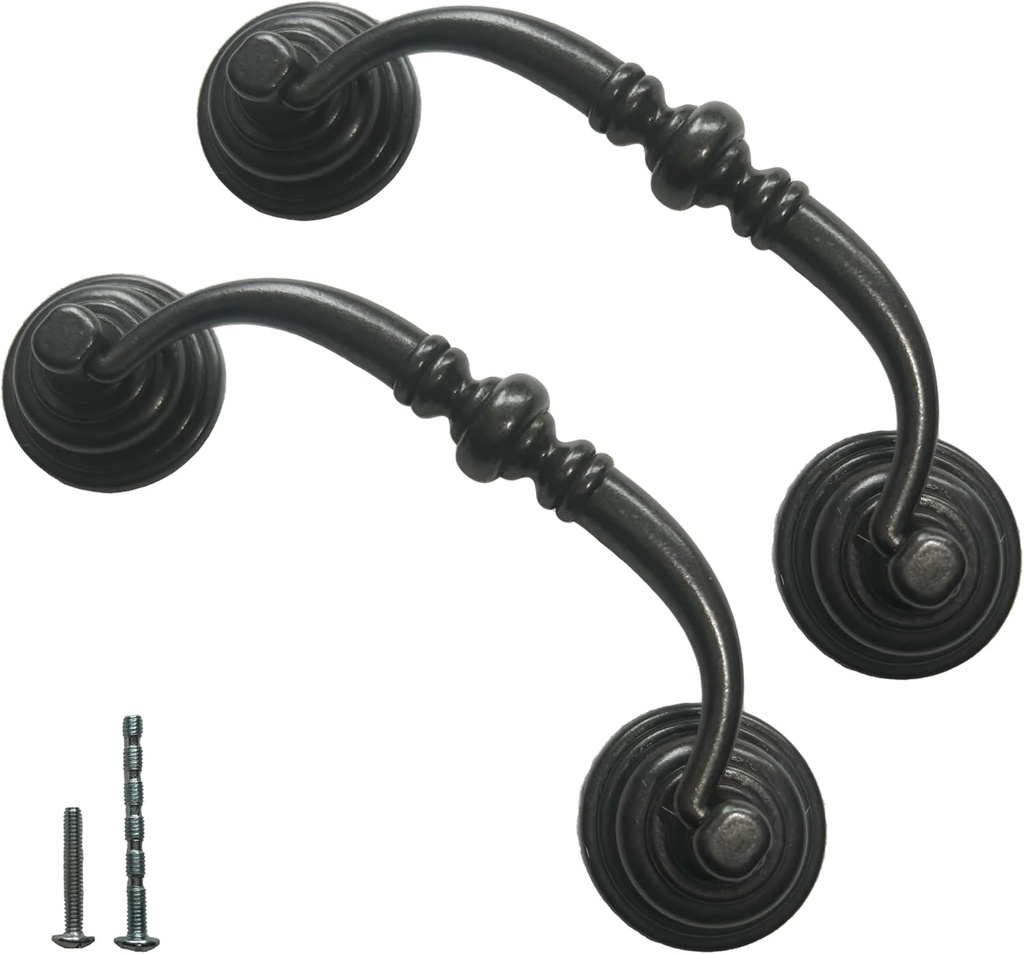 6 PCS Oil-Rubbed Bronze Metal Drop Bail Pulls, 3-1/4" Center to Center, Vintage Shabby Chic Drawer Handles for Dressers, Cupboards, Wardrobes, and Kitchen Cabinets