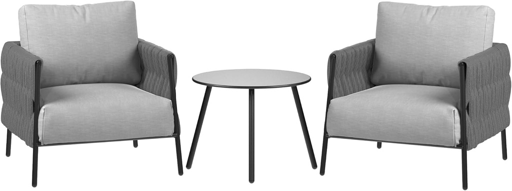 EAST OAK 3-Piece Patio Furniture Set | Life Chatter 2-Seat Outdoor Furniture | Deep Seating & Coffee Tables | Waterproof Extra-Thick Cushions | Porch, Balcony & Backyard | Grey