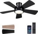Ceiling Fans with Lights,Modern Low Profile Ceiling Fan with Remote Control,5 Dual-Sided Blades,Reversible DC Motor,40" Black Small Flush Mount Ceiling Fan for Bedroom Indoor/Outdoor Use