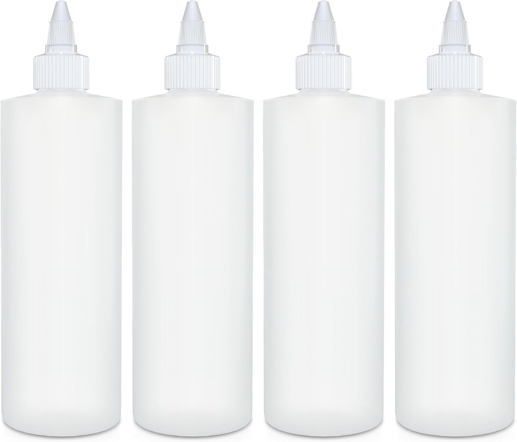 BRIGHTFROM Condiment Squeeze Bottles, 16 OZ Empty Squirt Bottle with Twist Top Cap, Leak Proof - Great for Ketchup, Mustard, Syrup, Sauces, Dressing, Oil, Arts and Crafts, BPA FREE Plastic - 4 PACK