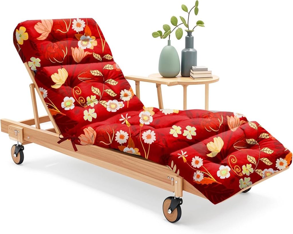Outdoor Chaise Lounge Chair Cushion 75.1 x 22.8 x 4.7 Inches 100% Waterproof Replacement Cotton Patio Pool Lounge Chair Cushion for Outdoor Furniture with Ties, Red Peony 2#