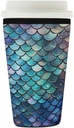 Galaxy Mermaid Scales Reusable Iced Coffee Sleeve Neoprene Insulated Drink Holder, Washable Anti-Slip Cold Cup Sleeve for Tumblers Bottles Glasses 26-28oz