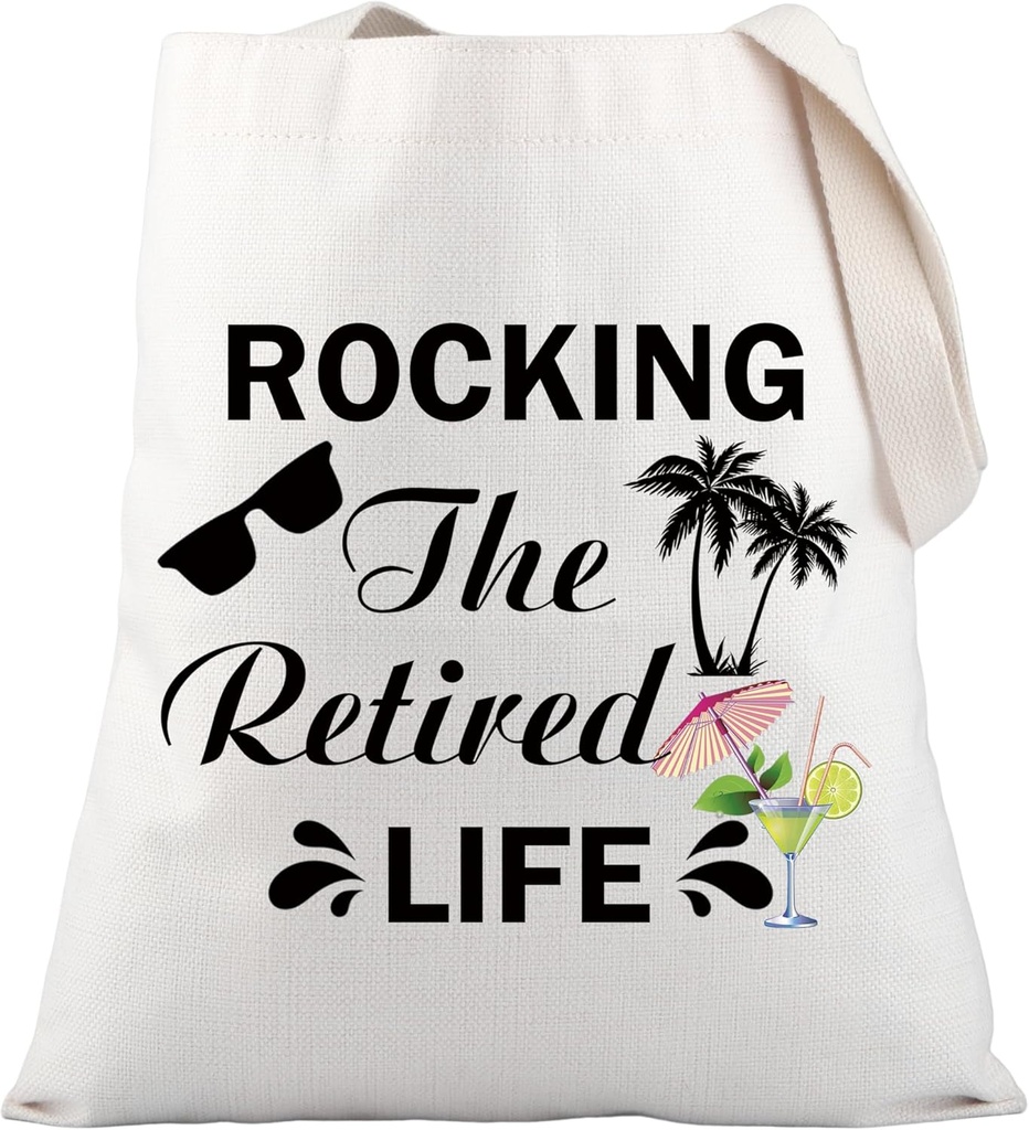 PLITI Funny Retirement Tote Bag Retired Gift Beach Lover Gift Rocking The Retired Life Shoulder Bag For Coworker