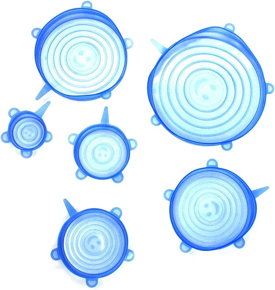 Flexible Silicone Stretch Lids Round Reusable Food Covers For Bowl Cup Dish Silicone Food Wrap Food Grade 6pcs (Blue)